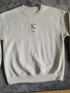 Cream Crewneck Sweatshirt with Duck Embroidery